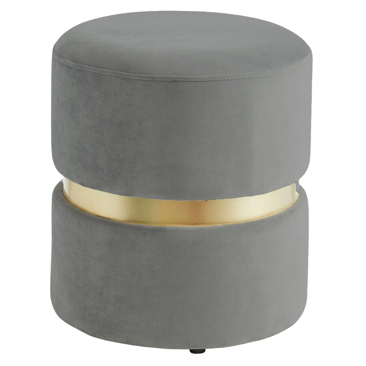 Contemporary Home Living 16" Gray and Gold Contemporary Round Upholstered Ottoman